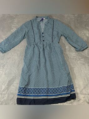 Seraphine Blue and Black Geometric Print Dress-US 2